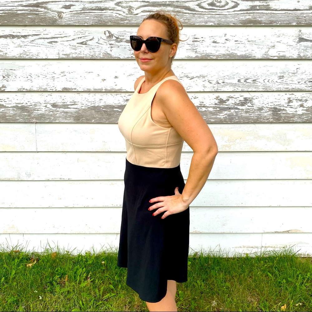 Ann Taylor Fit and Flare Cream and Black Dress sz 12 - Picture 2 of 13